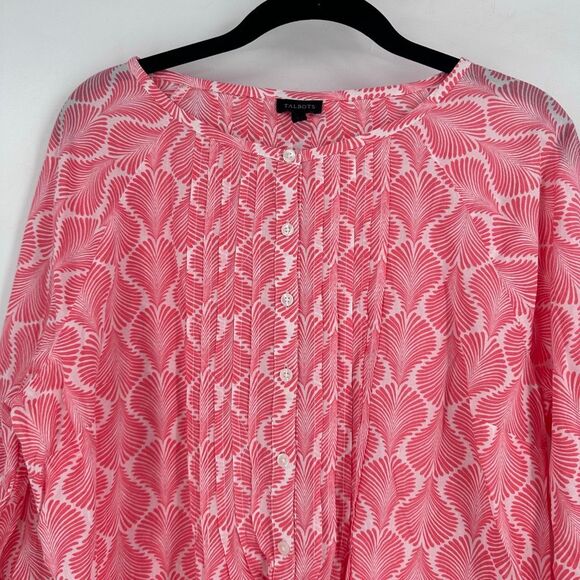 Talbots Women's‎ Button Up Pleated Coastal Pink Blouse Top Size L Cotton Beach - Picture 4 of 13